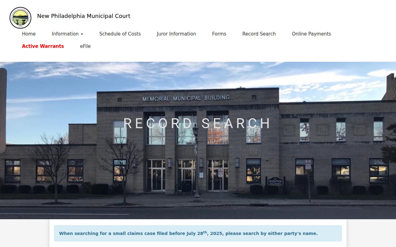 Tuscarawas County case lookup New Philadelphia Record Search source