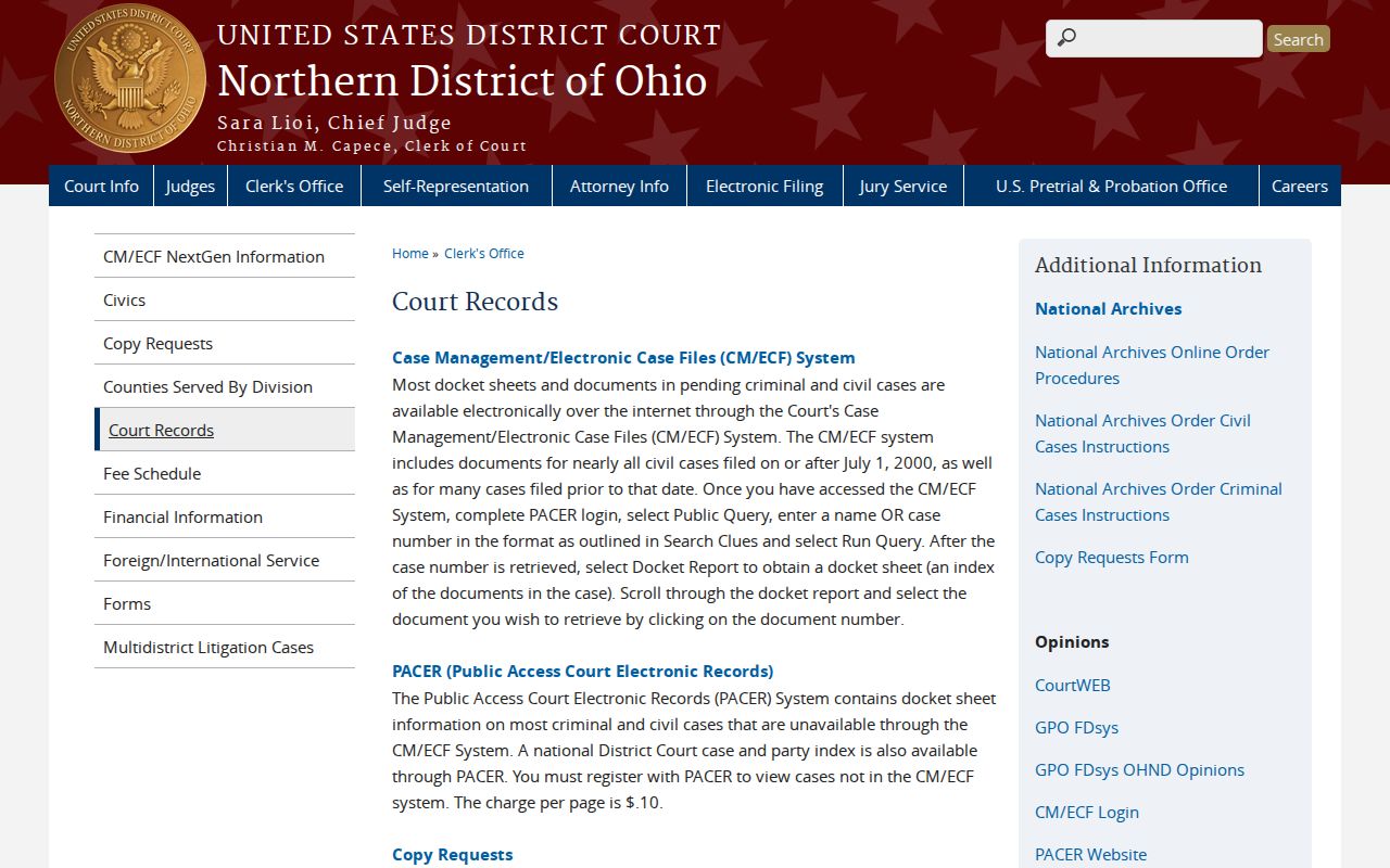 Tuscarawas County case lookup Northern District court records source