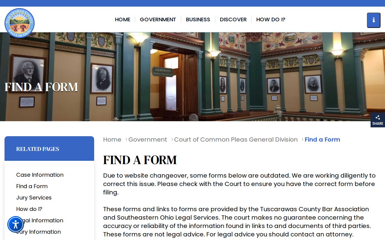 Tuscarawas County civil docket Common Pleas forms source