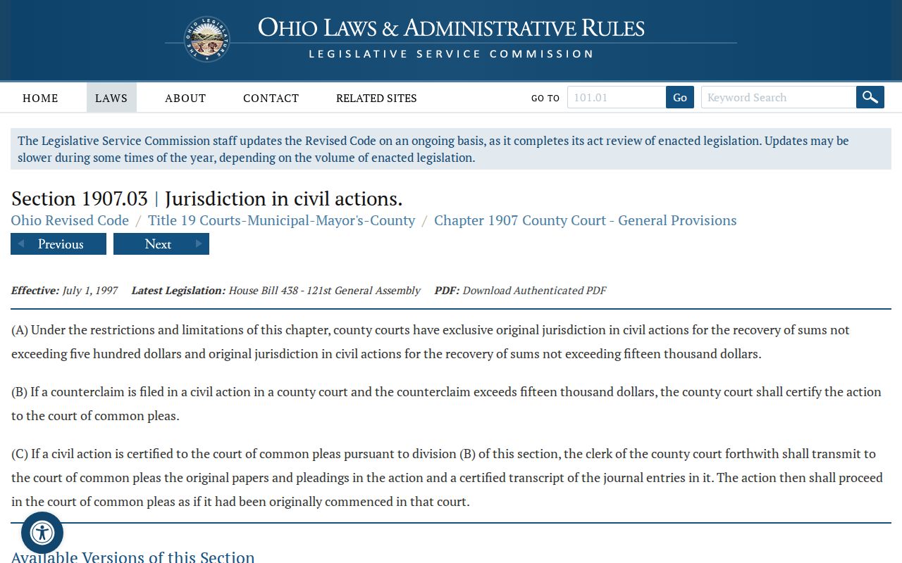 Tuscarawas County civil docket county-court jurisdiction source