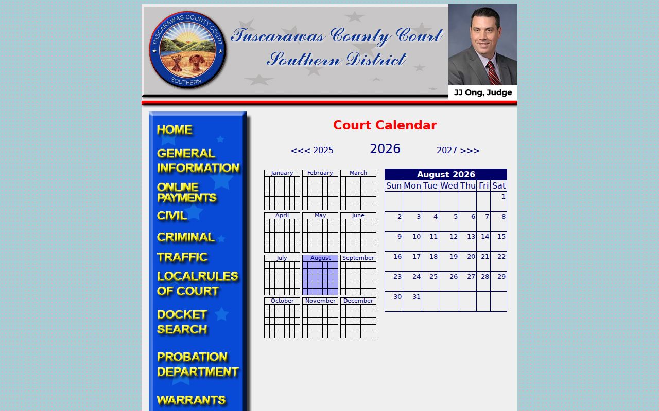 Tuscarawas County court dates Southern District calendar source