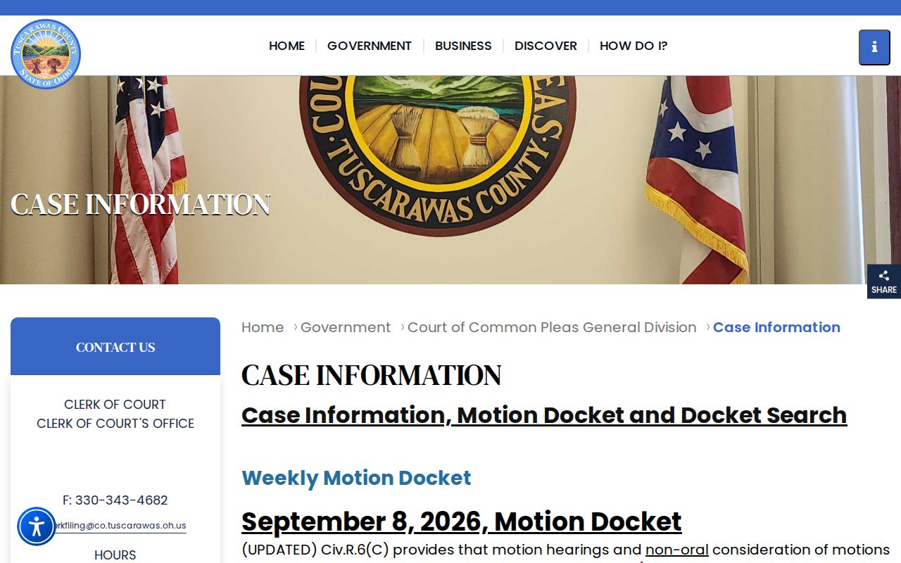 Tuscarawas County court dates Common Pleas motion docket source