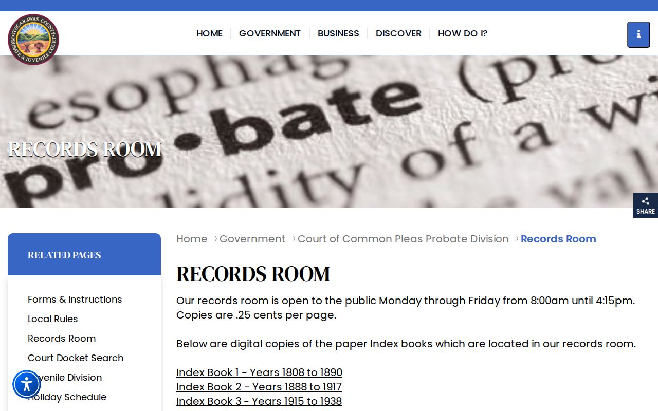 Tuscarawas County Probate court records room access