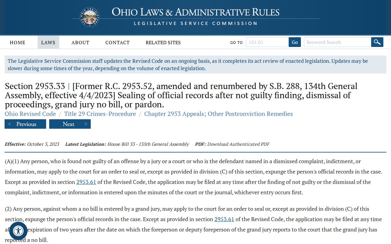 Tuscarawas County criminal docket Ohio dismissal sealing law