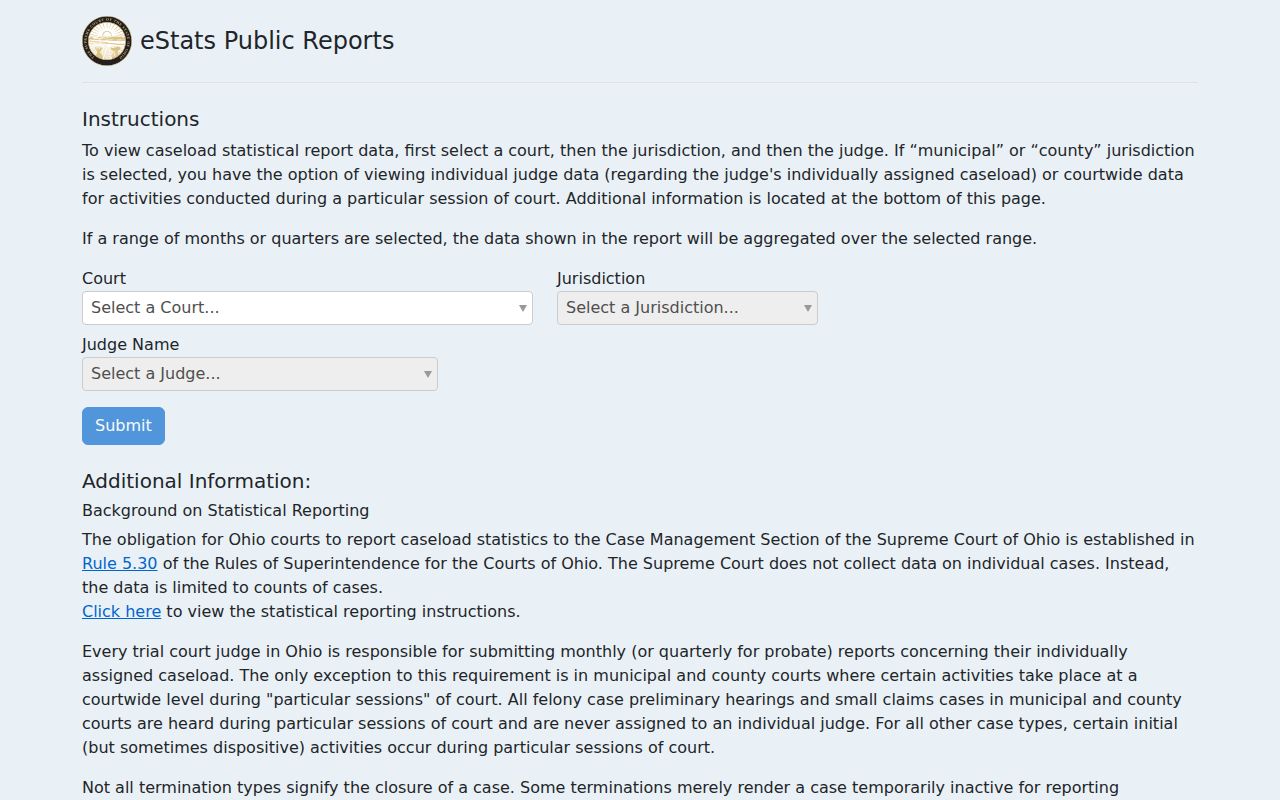 Tuscarawas County court docket Ohio eStats public reports
