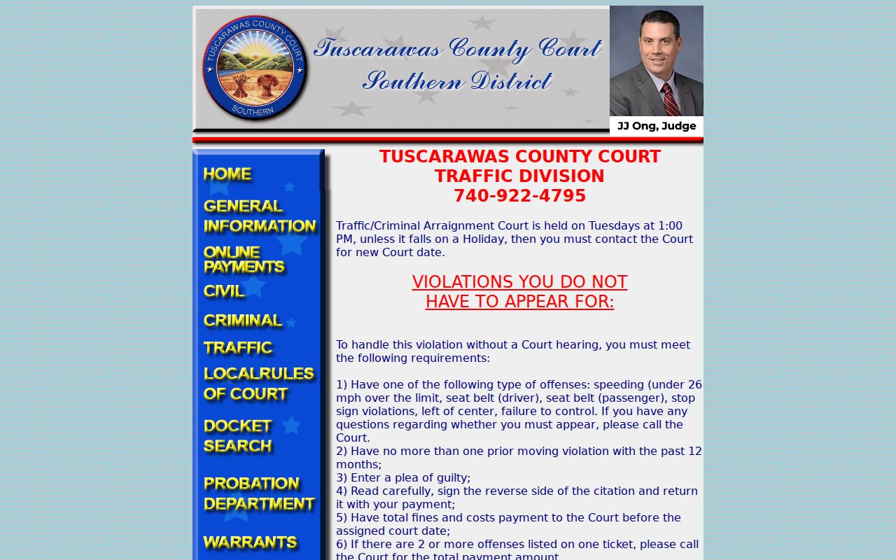 Tuscarawas County traffic court records Southern District information